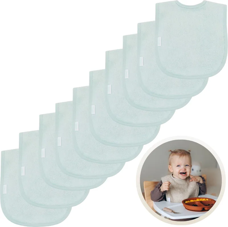 Slabbetjes 10-Pack - Set van 10 Zachte Slabbertjes - Grote Slabbers - Kwijldoekjes voor Baby’s en Kinderen - Absorberend, Zacht en Makkelijk Wasbaar - Perfect voor Voeden, Kwijlen en Bescherming van Kleding van Funnies in Mint – productfoto