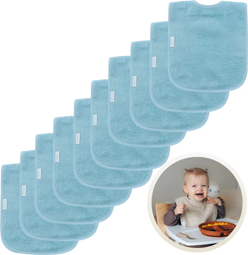 Slabbetjes 10-Pack - Set van 10 Zachte Slabbertjes - Grote Slabbers - Kwijldoekjes voor Baby’s en Kinderen - Absorberend, Zacht en Makkelijk Wasbaar - Perfect voor Voeden, Kwijlen en Bescherming van Kleding by Funnies in Blue – product photo