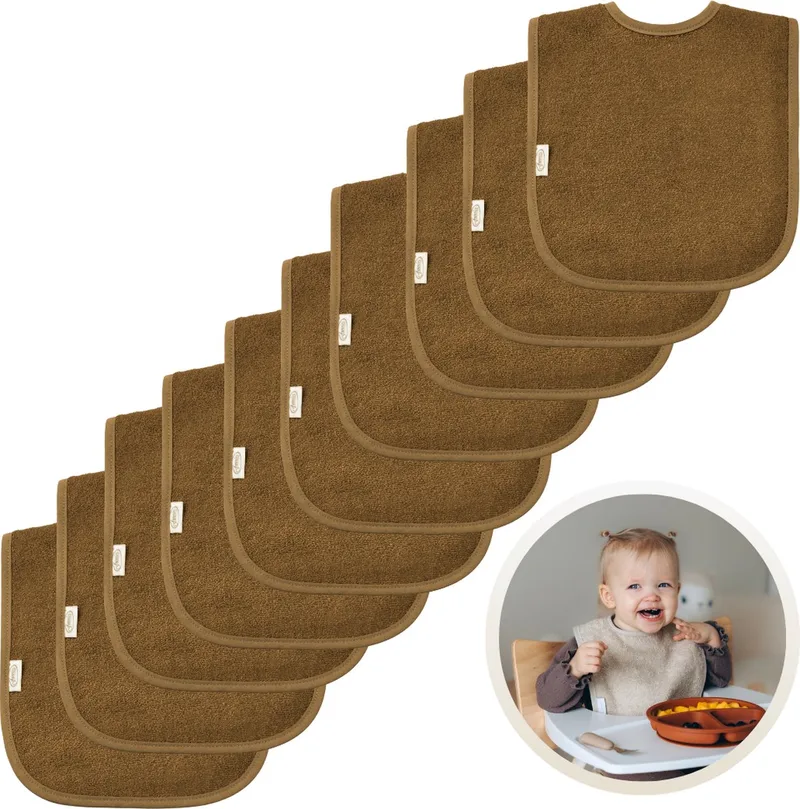 Slabbetjes 10-Pack - Set van 10 Zachte Slabbertjes - Grote Slabbers - Kwijldoekjes voor Baby’s en Kinderen - Absorberend, Zacht en Makkelijk Wasbaar - Perfect voor Voeden, Kwijlen en Bescherming van Kleding by Funnies in Brown Clay – product photo