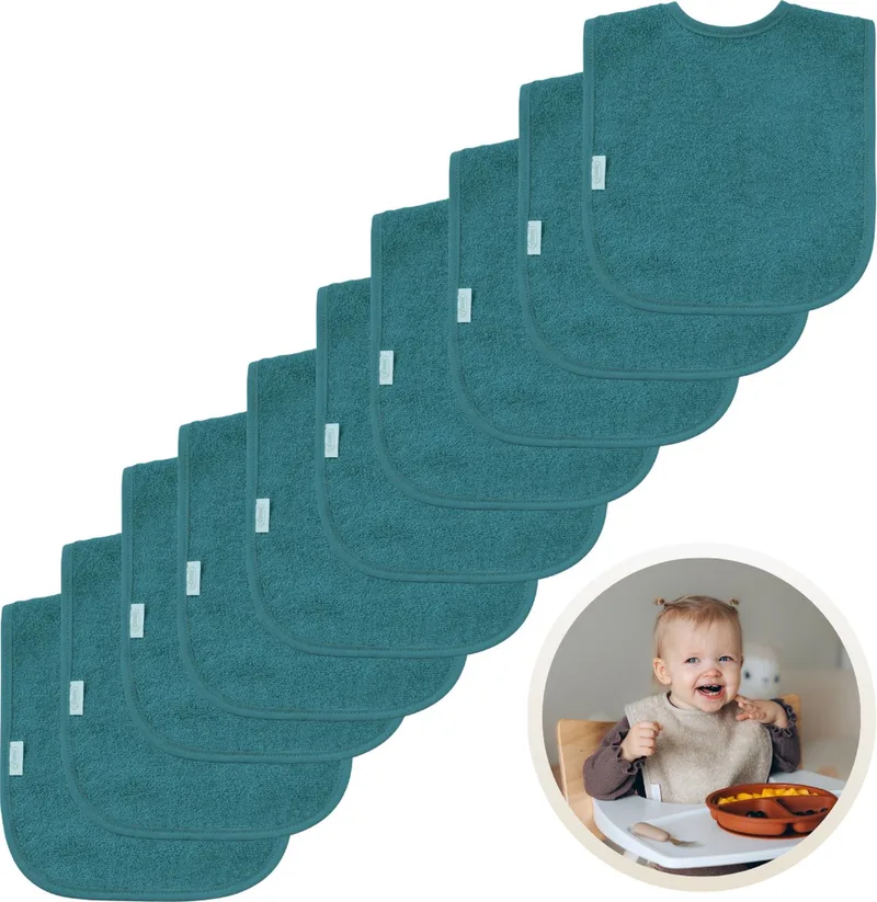 Slabbetjes 10-Pack - Set van 10 Zachte Slabbertjes - Grote Slabbers - Kwijldoekjes voor Baby’s en Kinderen - Absorberend, Zacht en Makkelijk Wasbaar - Perfect voor Voeden, Kwijlen en Bescherming van Kleding by Funnies in Lake Green – product photo