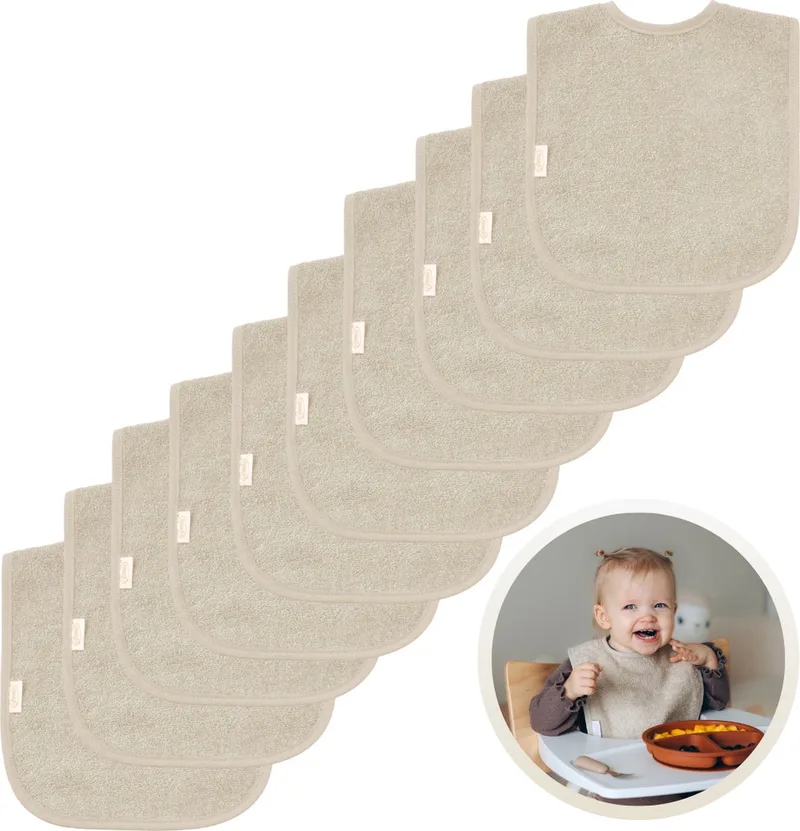 Slabbetjes 10-Pack - Set van 10 Zachte Slabbertjes - Grote Slabbers - Kwijldoekjes voor Baby’s en Kinderen - Absorberend, Zacht en Makkelijk Wasbaar - Perfect voor Voeden, Kwijlen en Bescherming van Kleding by Funnies in Cream – product photo
