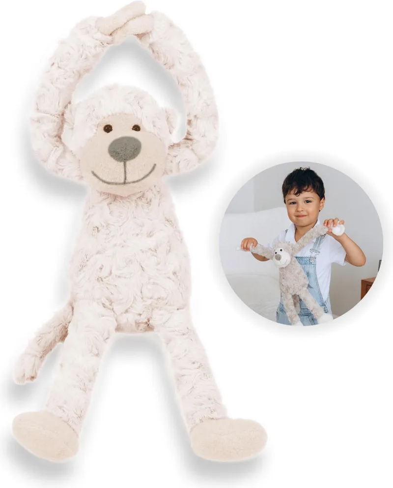 Slingeraap 45 cm - Zachte Knuffelaap, Knuffel, Knuffeldier - Pluche Speelgoed - Schattige Knuffelvriend voor Baby’s en Peuters - Ideaal als Troost Pop, Knuffelbeest of Cadeau van Funnies in Off White – productfoto