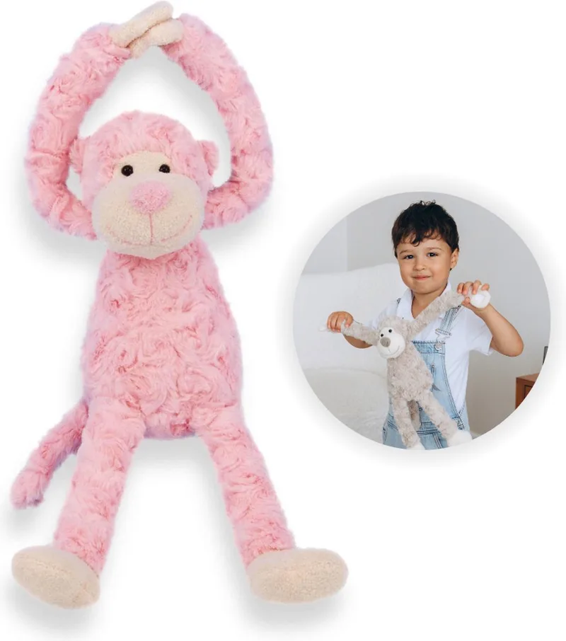 Slingeraap 45 cm - Zachte Knuffelaap, Knuffel, Knuffeldier - Pluche Speelgoed - Schattige Knuffelvriend voor Baby’s en Peuters - Ideaal als Troost Pop, Knuffelbeest of Cadeau van Funnies in Roze – productfoto