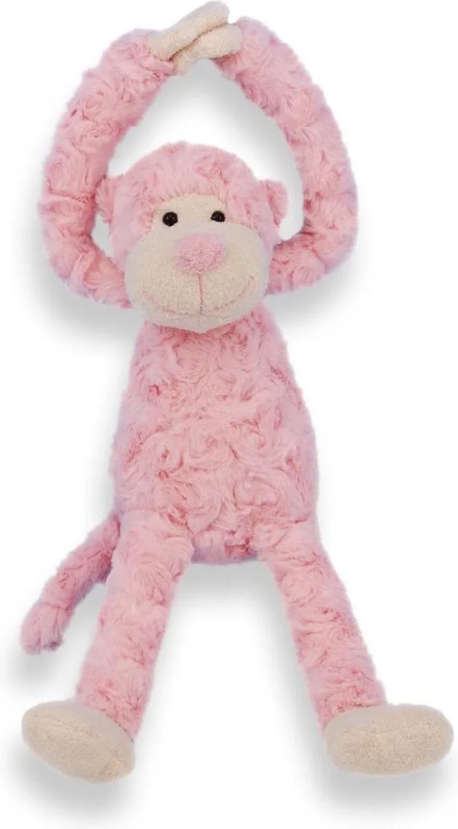 Slingeraap - Knuffel aap - 45cm - Pluche - Cadeau voor baby en peuter van Funnies in Roze – productfoto