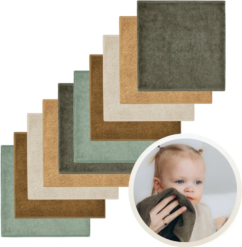 Spuugdoekjes 10-Pack Aardetinten - Set van 10 Zachte Spuugdoeken, Monddoekjes, Kwijldoekjes - 30x30 cm - 100% Katoenen Badstof - Absorberend, Sneldrogend en Zacht - Wasmachinebestendig - Perfect voor Gevoelige Babyhuid bij Voeden en Kwijlen by Funnies in Aardetinten Nature – product photo
