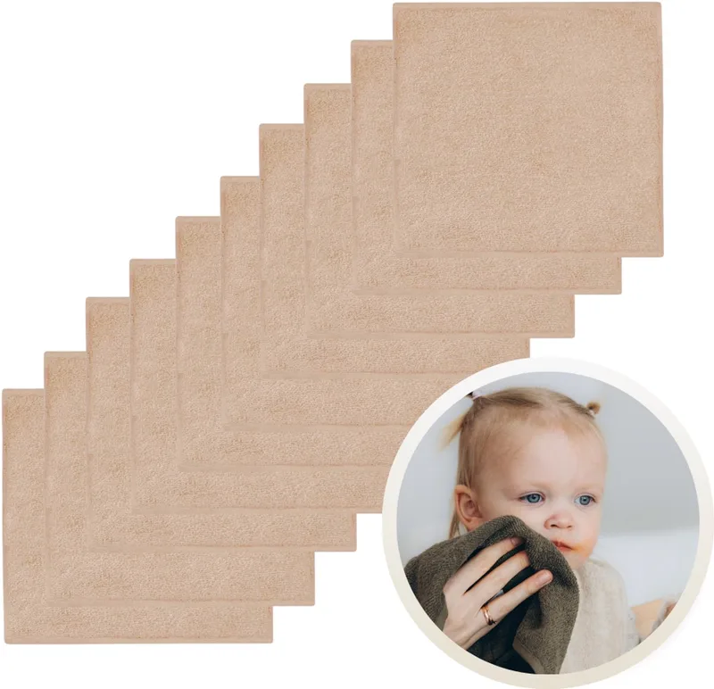 Spuugdoekjes 10-Pack Pinkstone - Set van 10 Zachte Spuugdoeken, Monddoekjes, Kwijldoekjes - 30x30 cm - 100% Katoenen Badstof - Absorberend, Sneldrogend en Zacht - Wasmachinebestendig - Perfect voor Gevoelige Babyhuid bij Voeden en Kwijlen van Funnies in Pink Stone – productfoto