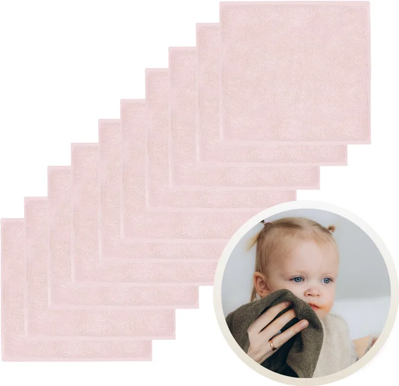 Spuugdoekjes 10-Pack Roze - Set van 10 Zachte Spuugdoeken, Monddoekjes, Kwijldoekjes - 30x30 cm - 100% Katoenen Badstof - Absorberend, Sneldrogend en Zacht - Wasmachinebestendig - Perfect voor Gevoelige Babyhuid bij Voeden en Kwijlen by Funnies in Blush – product photo