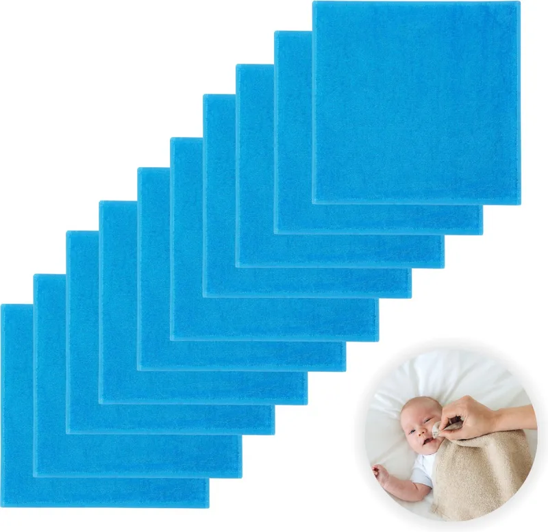 Spuugdoekjes 10-Pack - Set van 10 Zachte Spuugdoeken, Monddoekjes, Kwijldoekjes - 30x30 cm - 100% Katoenen Badstof - Absorberend, Sneldrogend en Zacht - Wasmachinebestendig - Perfect voor Gevoelige Babyhuid bij Voeden en Kwijlen van Funnies in Turquoise – productfoto