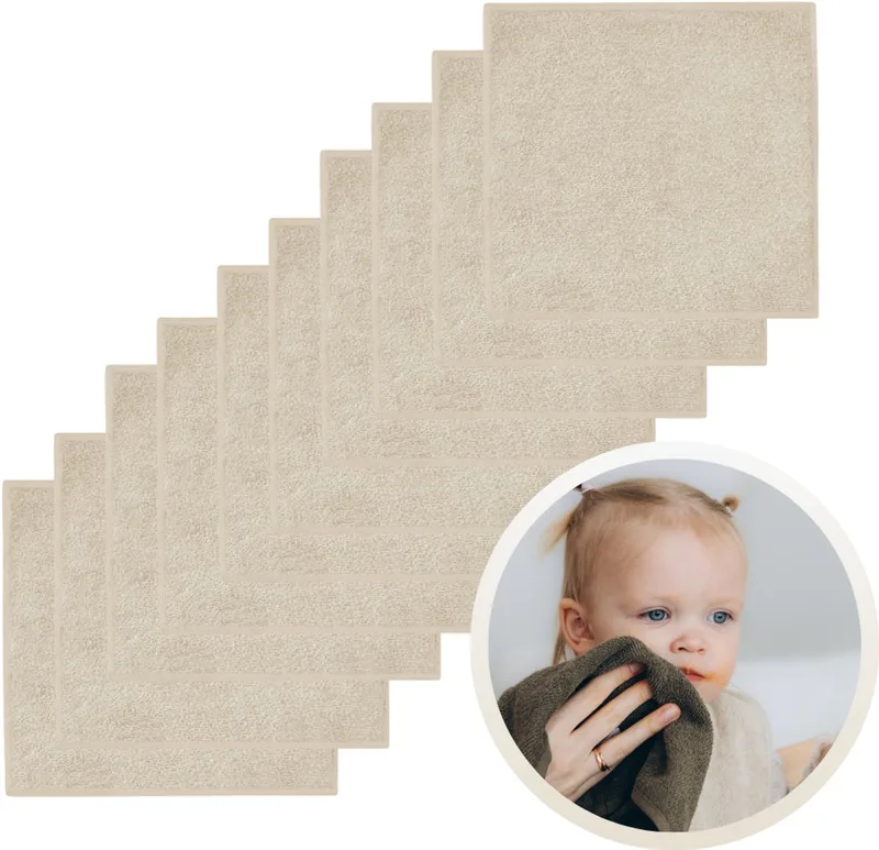 Spuugdoekjes 10-Pack - Set van 10 Zachte Spuugdoeken, Monddoekjes, Kwijldoekjes - 30x30 cm - 100% Katoenen Badstof - Absorberend, Sneldrogend en Zacht - Wasmachinebestendig - Perfect voor Gevoelige Babyhuid bij Voeden en Kwijlen by Funnies in Cream – product photo