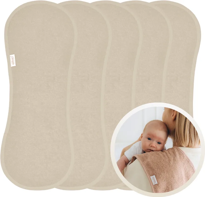 Spuugdoekjes 5 Stuks - Set van 5 Zachte Spuugdoekjes - Monddoekjes - Kwijldoekjes - 20x55 cm - Absorberend en Zacht - 100% Katoenen Badstof - Perfect voor na de Borstvoeding, Voeden en Bescherming van Kleding de Funnies en Crème – photo produit