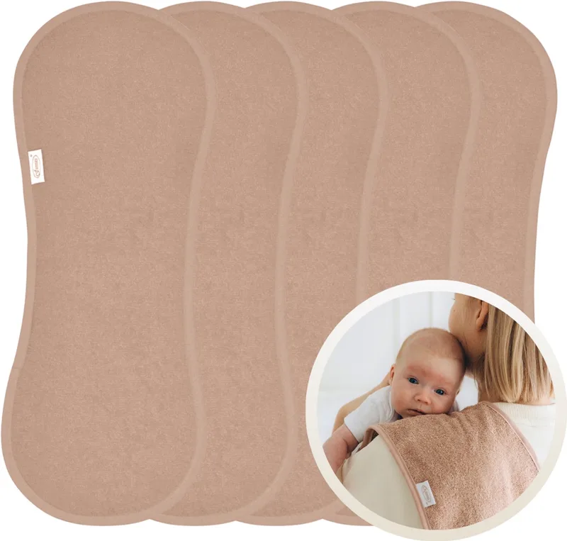 Spuugdoekjes 5 Stuks - Set van 5 Zachte Spuugdoekjes - Monddoekjes - Kwijldoekjes - 20x55 cm - Absorberend en Zacht - 100% Katoenen Badstof - Perfect voor na de Borstvoeding, Voeden en Bescherming van Kleding van Funnies in Pinkstone – productfoto