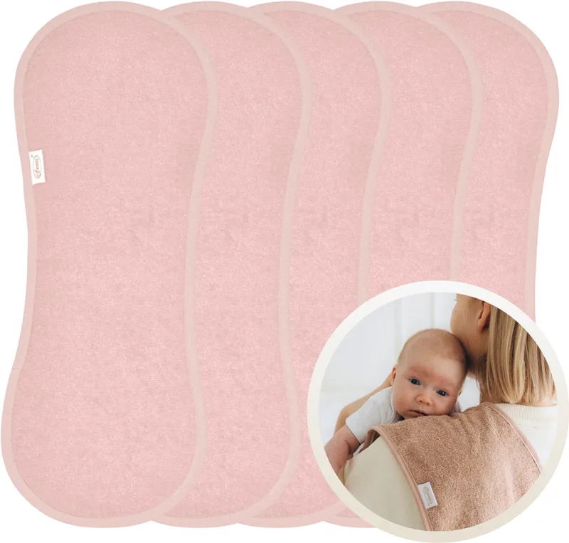 Spuugdoekjes 5 Stuks - Set van 5 Zachte Spuugdoekjes - Monddoekjes - Kwijldoekjes - 20x55 cm - Absorberend en Zacht - 100% Katoenen Badstof - Perfect voor na de Borstvoeding, Voeden en Bescherming van Kleding de Funnies en Blush – photo produit