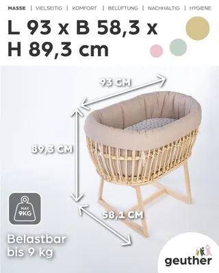 Babybett Schaukelwiege Rattan Rocker von Geuther in Beige, Gold – Produktfoto 2 von 5