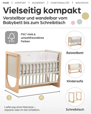 Beistellbett HATO Beistellbett 4-in-1 mitwachsend Babybett Holz Natur, 4-in-1 von Geuther – Produktfoto 2 von 4