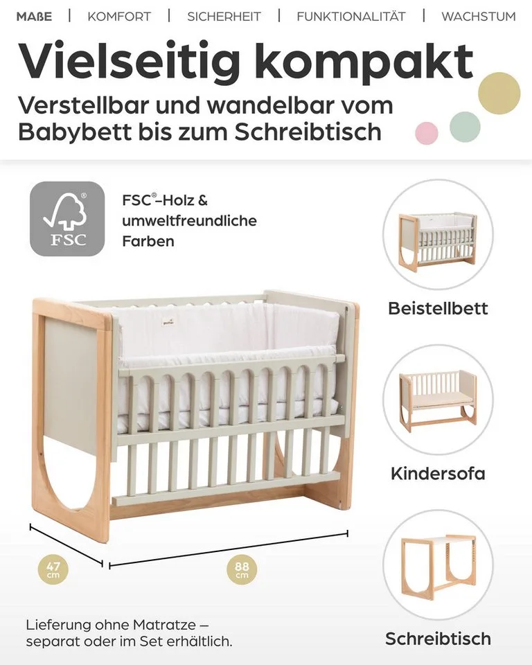 Beistellbett HATO Beistellbett 4-in-1 mitwachsend Babybett Holz Natur, 4-in-1 von Geuther – Produktfoto 2 von 4