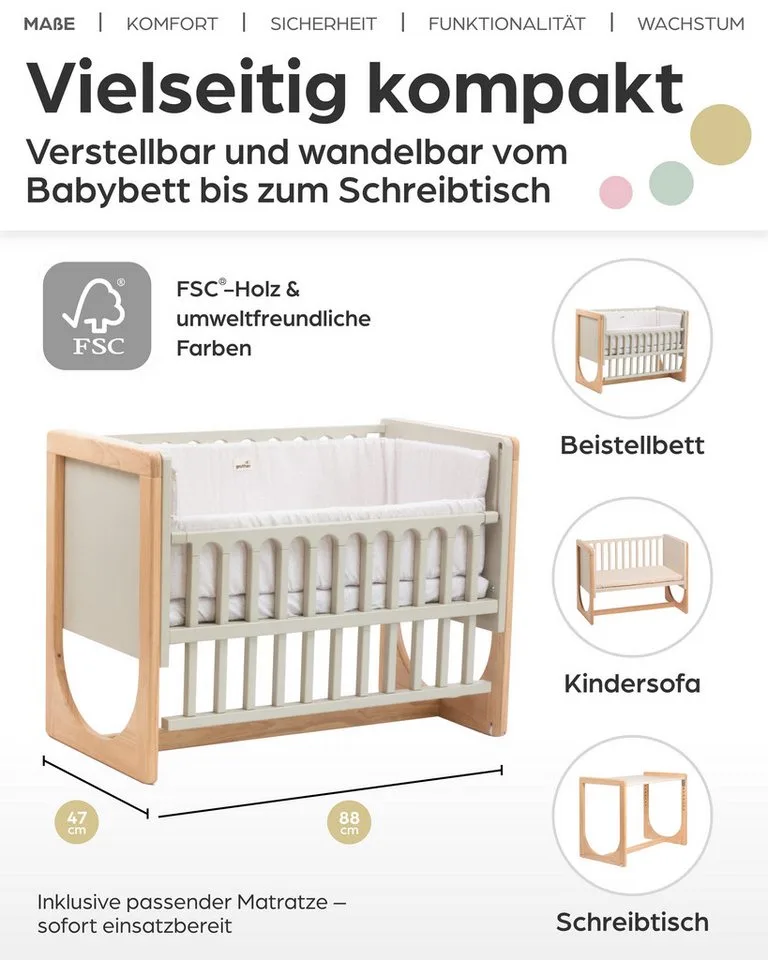 Beistellbett HATO inkl. Matratze Babybett in Natur von Geuther – Produktfoto 2 von 4