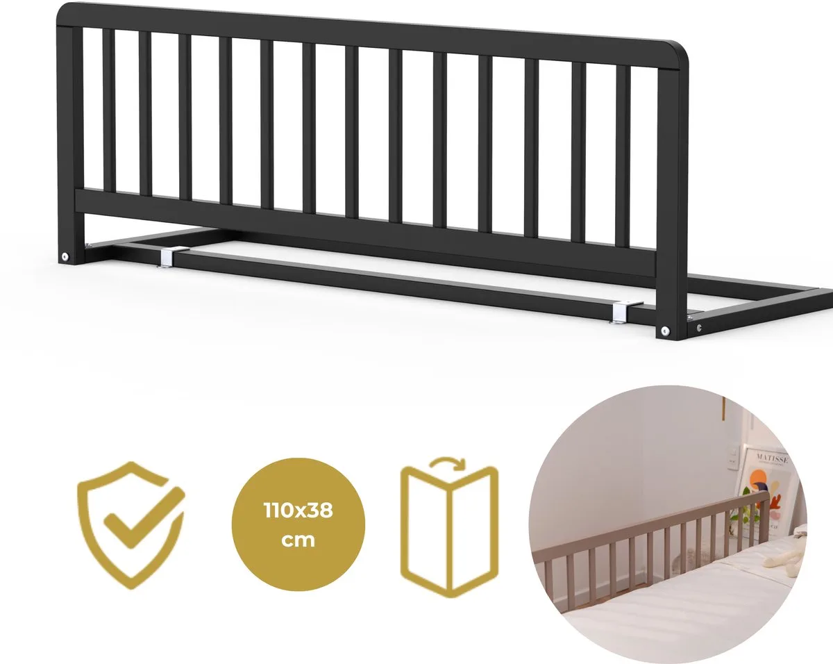Houten Bedhekje | Bedrail | Lissi | Veiligheidshekje | 110x38cm van Geuther in Zwart – productfoto