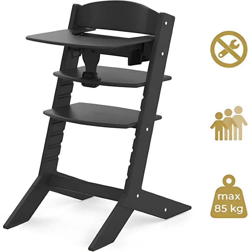 Houten Kinderstoel - Syt - Meegroeistoel voor kinderen van 6-36 maanden - inclusief eetblad - 5-punts veiligheidsgordel - 61x49x83cm - Zwart by Geuther in Syt Zwart – product photo