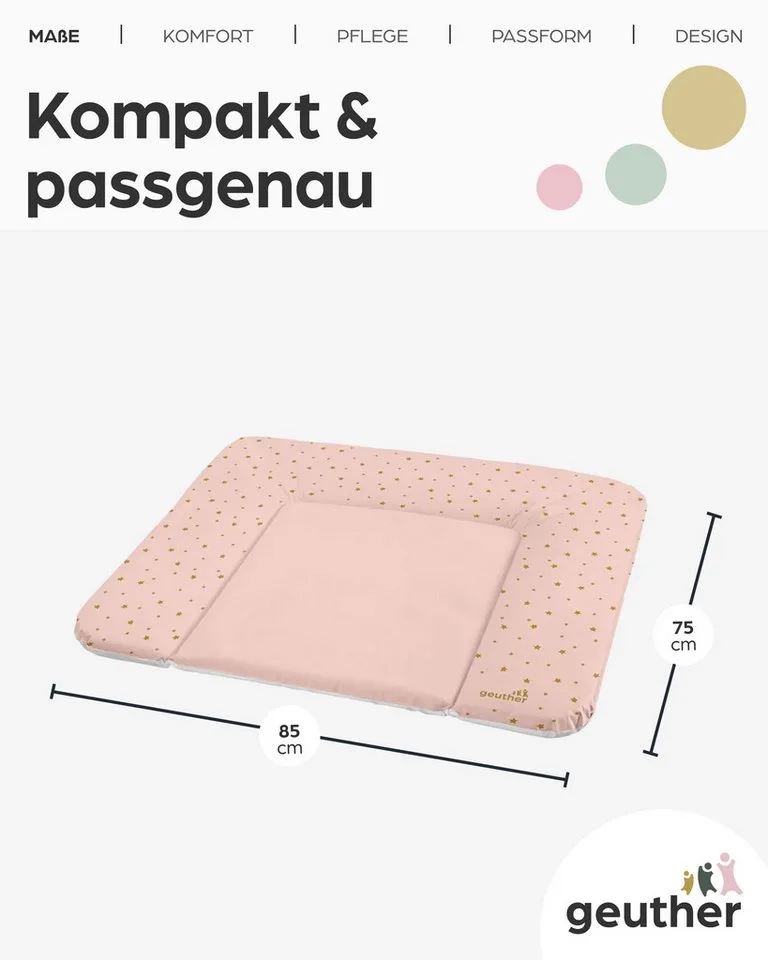 Wickelauflage Lena 85x75 cm, weich gepolstert & abwischbar, mit Sicherheitsrand, Made in Europe, abwischbar by Geuther in Pink – product photo 2 of 4