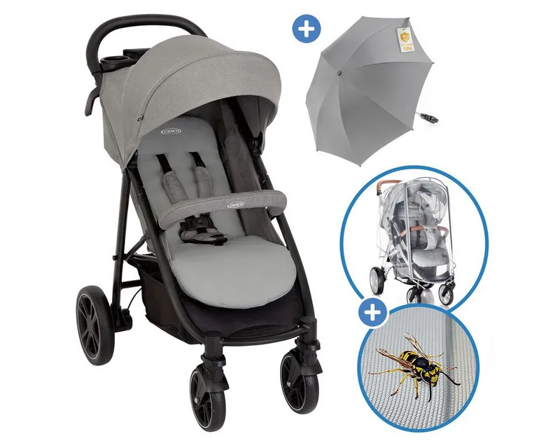 Kinder-Buggy Eezefold DLX - Lunar, Sportwagen mit Liegefunktion, Einhand Faltung, Regen- & Sonnenschutz de Graco en Gris – photo produit