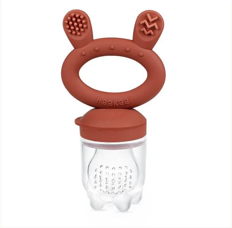 Fruitspeen voor Baby's - Kleur: - Bruin - Merk: Haakaa - Award Winning Fruitspeen - Fruit Speen voor Baby's - Eerste Hapjes - Baby Leren Eten - Fruit Eten Baby - Fruitspeentje - Groentespeentje - Hoge Kwaliteit - Baby - Unisex - BPA Vrij by Haakaa in Copper – product photo