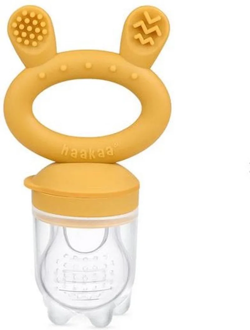 Fruitspeen voor Baby's - Kleur: - Oker - Merk: Haakaa - Award Winning Fruitspeen - Fruit Speen voor Baby's - Eerste Hapjes - Baby Leren Eten - Fruit Eten Baby - Fruitspeentje - Groentespeentje - Hoge Kwaliteit - Baby - Unisex - BPA Vrij de Haakaa en Jaune – photo produit