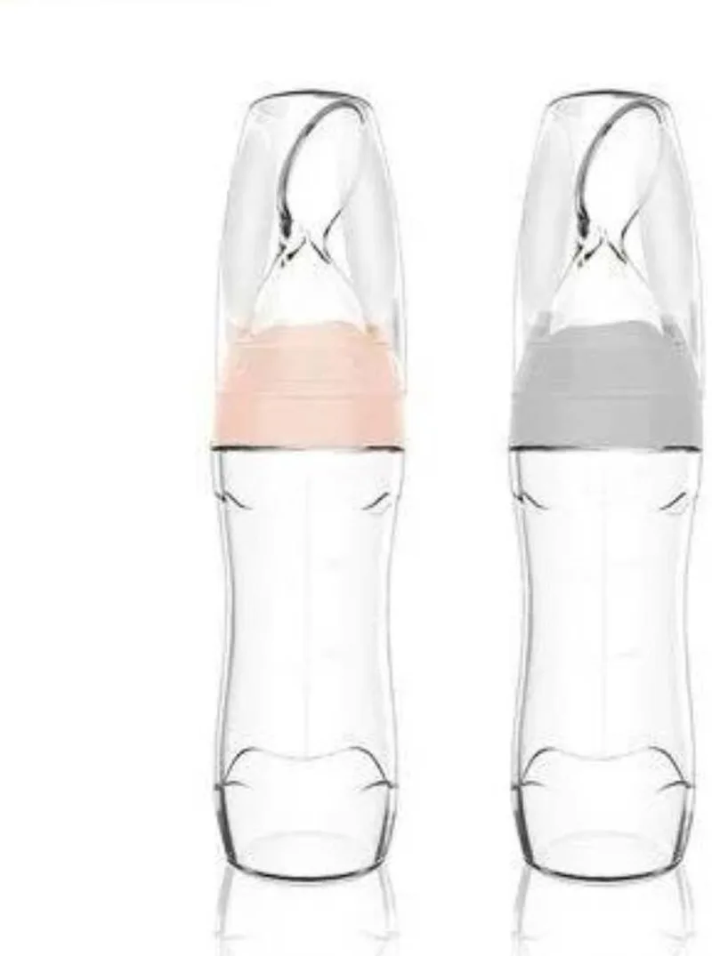 Zuigfles Squeeze met lepel - 120ml van Haakaa in Peach – productfoto
