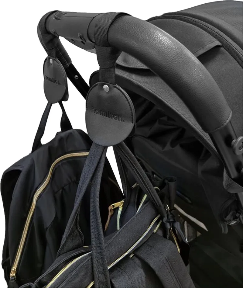 Buggy Haken – Extra Sterke Kinderwagen ophanghaken – Tot 20 kg – Kindvriendelijke Tassenhaak – Veilige Karabijnhaken – Universele Wandelwagenhaken fra Hamilton by Yoop i Zwart – produktbillede
