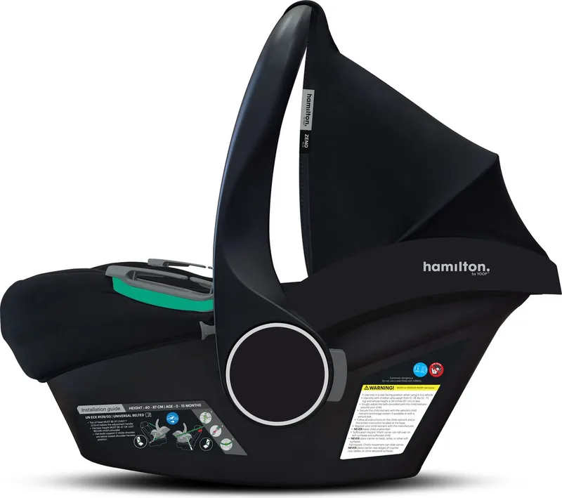 Zeno Plus Draagwieg – Autostoeltje Geschikt voor 0 tot 15 Maanden – Comfortabele en Veilige Reiswieg – Autozitje monteerbaar op Hamilton BuggyAutostoel fra Hamilton by Yoop i Zwart – produktbillede