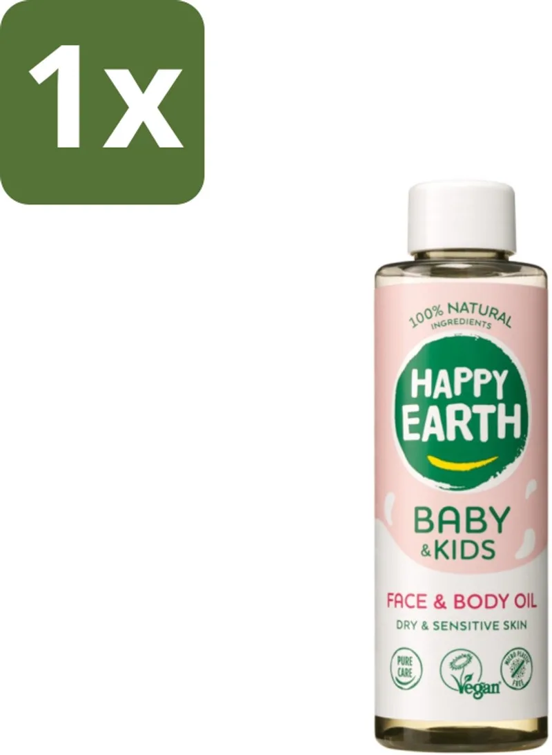 1 x Happy Earth – Face & Body Oil – 100% Natuurlijk Baby & Kids – 150 ml - Babyolie - Gezichtsolie - Lichaamsoil - Gezicht En Lichaam - Gevoelige Huid de Happy Earth – photo produit