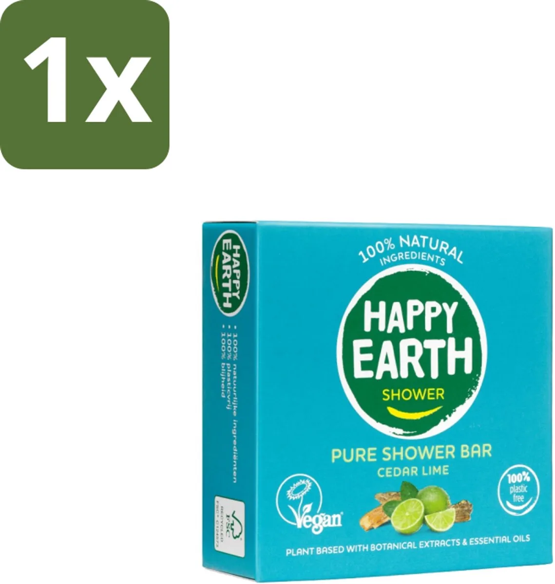 1 x Happy Earth – Shower Bar – 100% Natuurlijk Cedar Lime – 90 g - Shower Bar - Natuurlijke Douchegel - Ceder En Limoen - 100% Natuurlijke Ingrediënten - Vegan från Happy Earth – produktbild