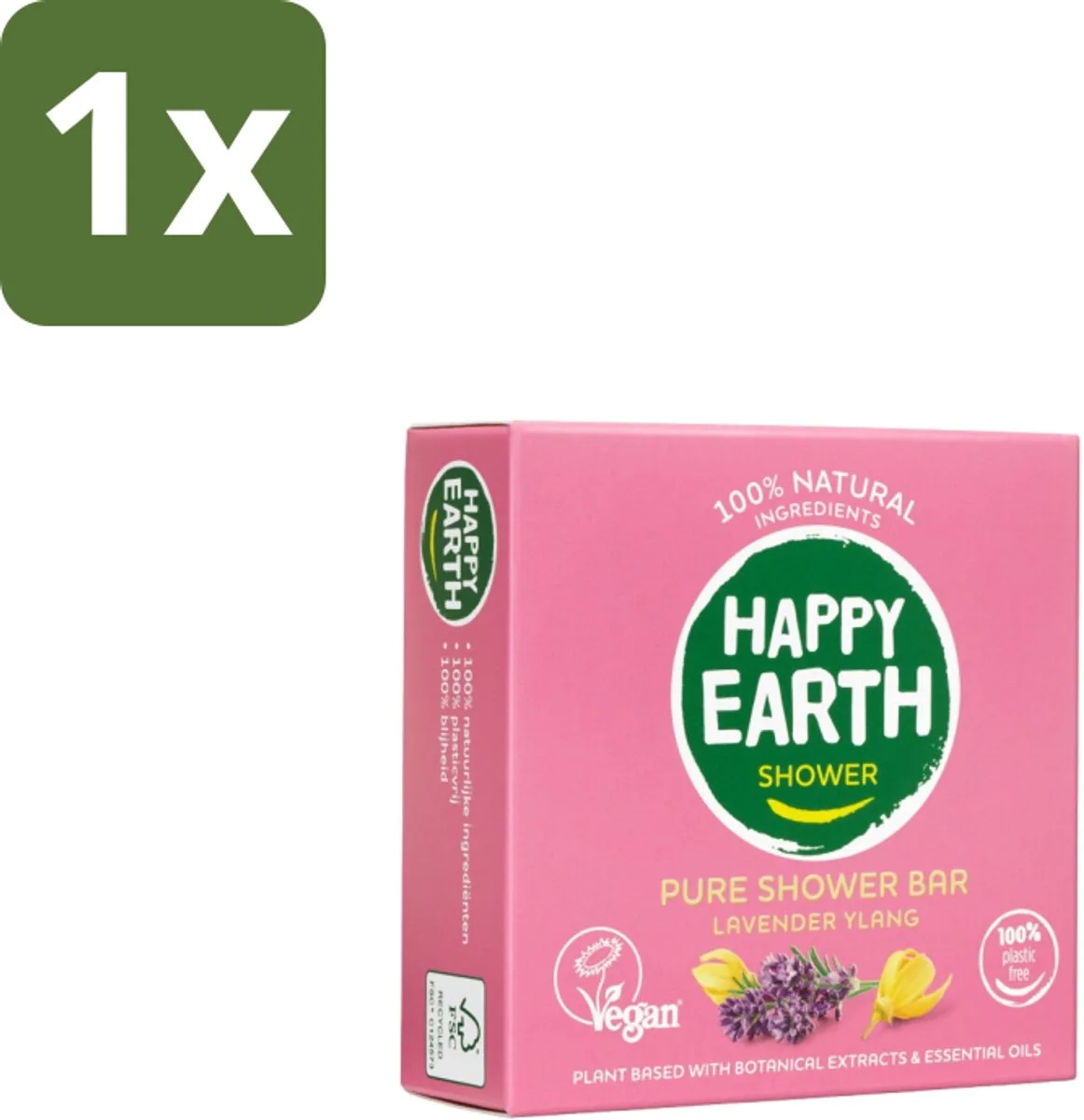 1 x Happy Earth – Shower Bar – 100% Natuurlijk Lavender Ylang – 90 g - Shower Bar - Lavendel - Ylang-ylang - Natuurlijke Douchegel - Plasticvrij de Happy Earth – photo produit
