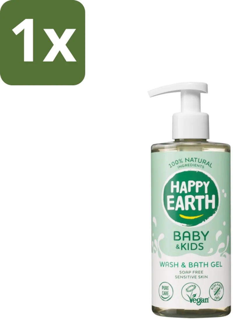 1 x Happy Earth – Was & Badgel – Zeepvrij Baby & Kids – 300 ml - Baby Wasgel - Zeepvrij Baby Wasgel - Huidverzachter - Allergeen Wasgel - 2-in-1 Wasgel by Happy Earth – product photo