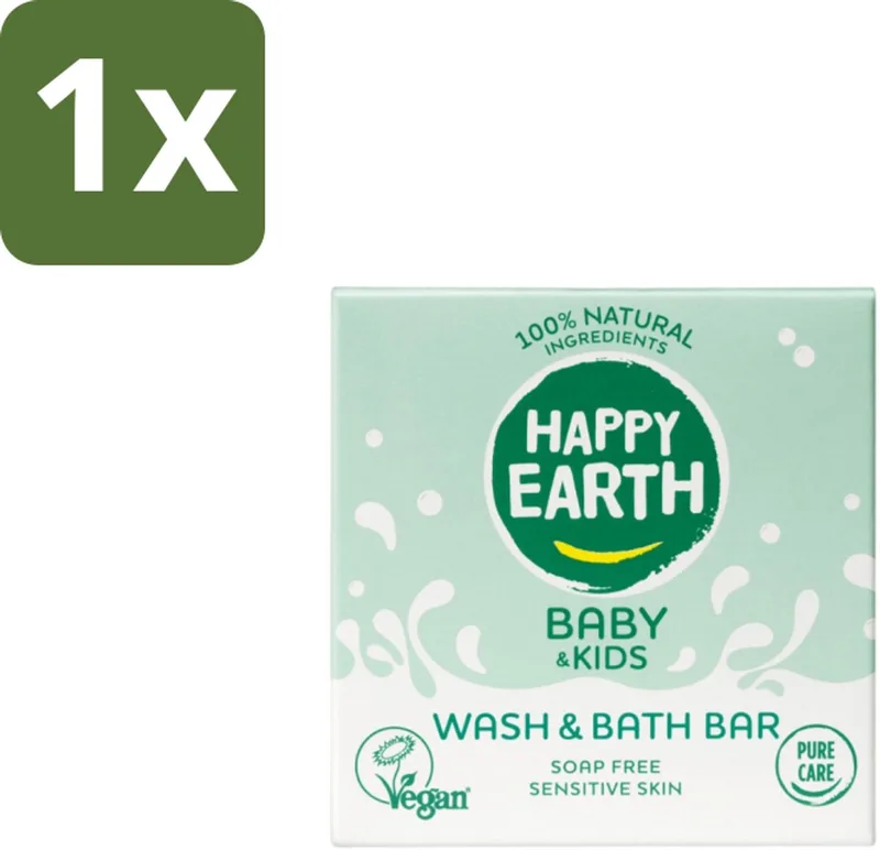 1 x Happy Earth – Wash & Bath Bar – 100% Natuurlijk Baby & Kids – 50 g - Baby Bad Bar - Natuurlijke Wasbar - Gevoelige Huid Verzorging - Zeepvrij Baby Was - Allergeen Baby Bad by Happy Earth – product photo
