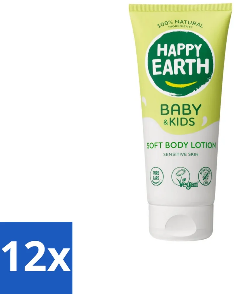 12 x Happy Earth – Bodylotion – 100% Natuurlijk Baby & Kids – 200 ml - Babylotion - Kinderhuid - Natuurlijke Bodylotion - Gezonde Huid - Gevoelige Huid fra Happy Earth – produktbillede