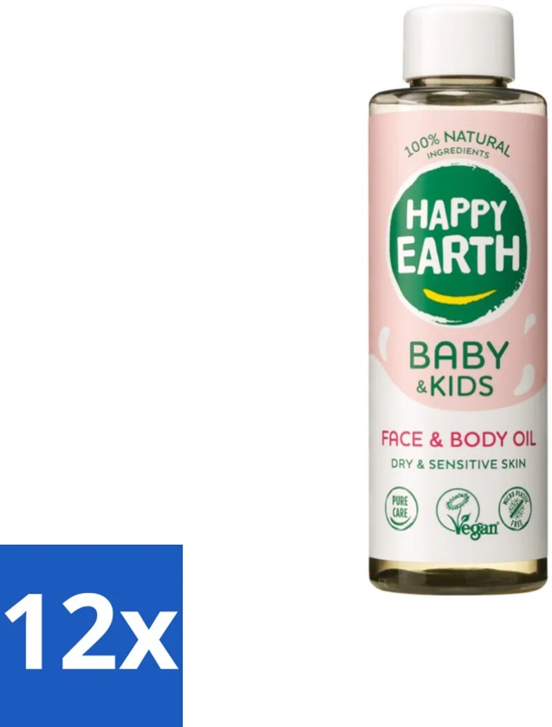 12 x Happy Earth – Face & Body Oil – 100% Natuurlijk Baby & Kids – 150 ml - Babyolie - Gezichtsolie - Lichaamsoil - Natuurlijke Huidverzorging - Babymassageolie fra Happy Earth – produktbillede