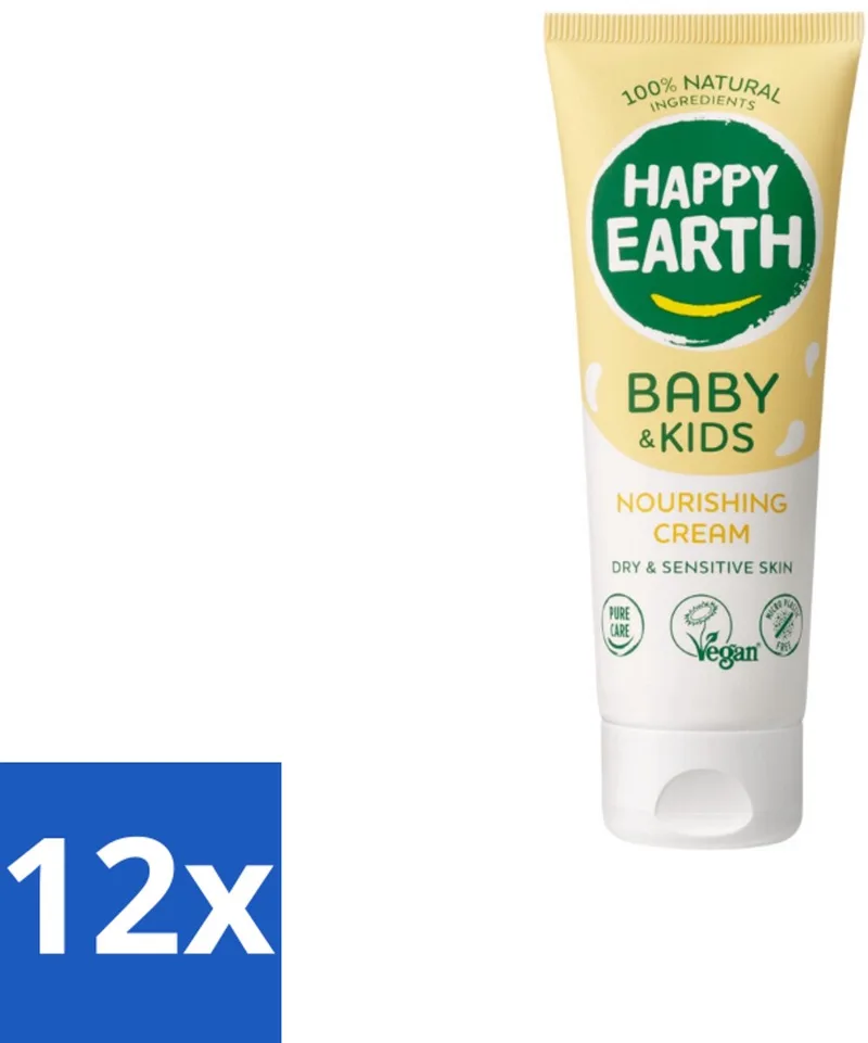 12 x Happy Earth – Nourishing Cream – 100% Natuurlijk Baby & Kids – 75 ml - Natuurlijke Crème - Gevoelige Huid - Baby Crème - Droge Huid - Sheaboter fra Happy Earth – produktbillede