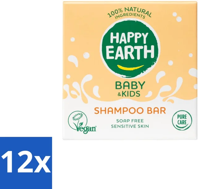 12 x Happy Earth – Shampoo Bar – 100% Natuurlijk Baby & Kids – 50 g - Baby Haar Verzorging - Kind Haar Shampoo - Natuurlijke Shampoo Bar - Zeepvrije Shampoo - Allergeen Veilig