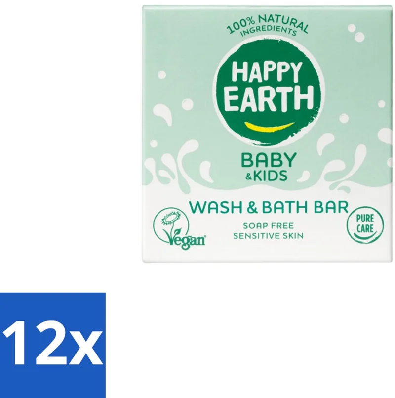 12 x Happy Earth – Wash & Bath Bar – 100% Natuurlijk Baby & Kids – 50 g - Baby Wasbar - Kind Badbar - Natuurlijke Wasbar - Zeepvrije Wasbar - Mild Wasbar by Happy Earth – product photo