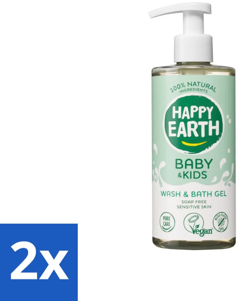2 x Happy Earth – Was & Badgel – Zeepvrij Baby & Kids – 300 ml - Wasgel - Huidverzachter - Babywasgel - Natuurlijke Wasgel - Allergeenvrije Wasgel by Happy Earth – product photo