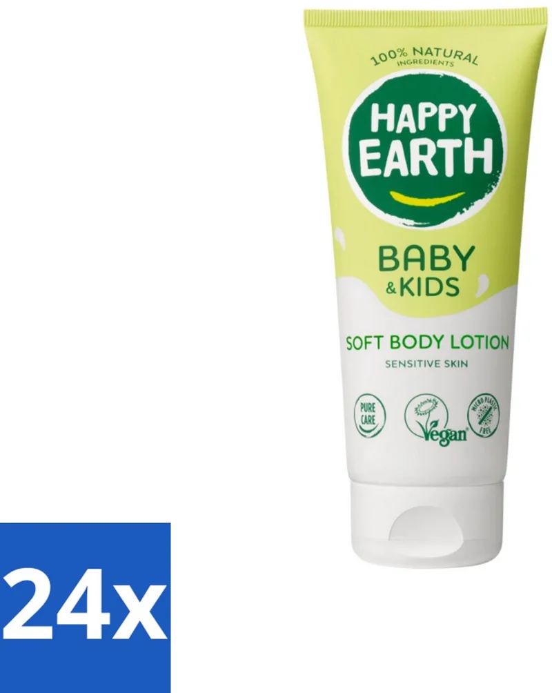 24 x Happy Earth – Bodylotion – 100% Natuurlijk Baby & Kids – 200 ml - Babylotion - Kinderhuid - Natuurlijke Bodylotion - Gezonde Huid - Gevoelige Huid fra Happy Earth – produktbillede