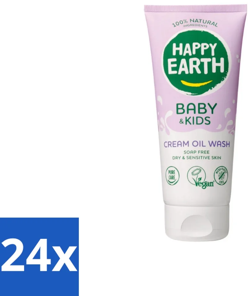 24 x Happy Earth – Cream Oil Wash – 100% Natuurlijk Baby & Kids – 200 ml - Babyolie - Gezichtsolie - Lichaamsoil - Natuurlijke Babyolie - Gezicht En Lichaam Verzorging fra Happy Earth – produktbillede