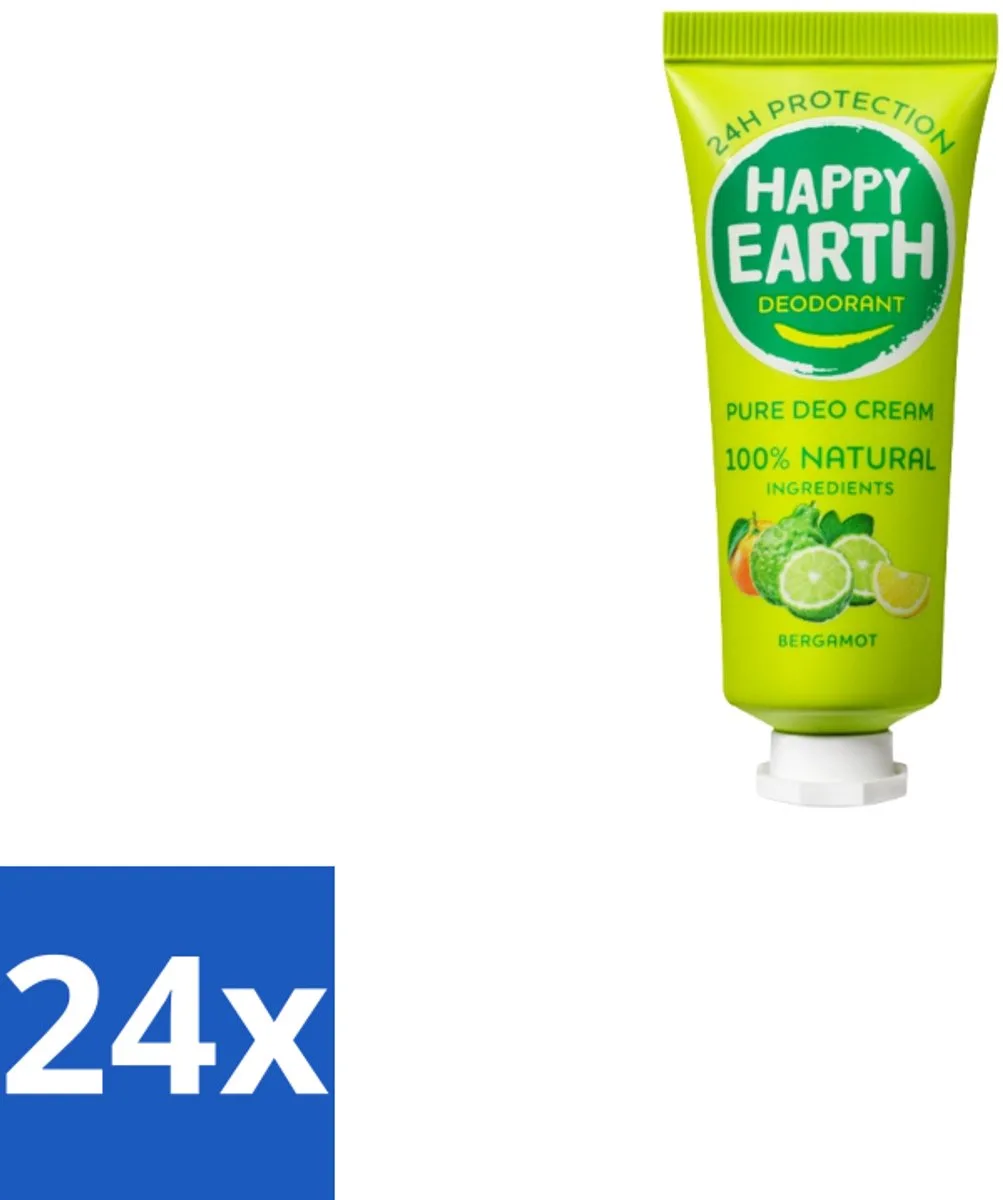 24 x Happy Earth – Deodorant Cream – 100% Natuurlijk Bergamot – 40 ml - Natuurlijke Deodorant - Bergamot Deodorant - Aluminiumvrije Deodorant - Vegan Deodorant - Huidvriendelijke Deodorant de Happy Earth – photo produit