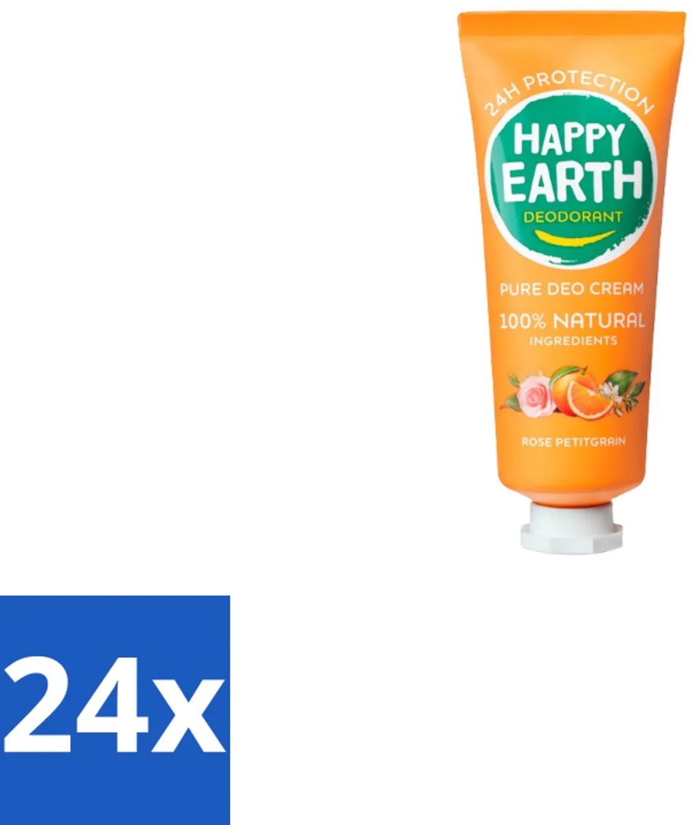 24 x Happy Earth – Deodorant Cream – 100% Natuurlijk Rose Petitgrain – 40 ml - Natuurlijke Deodorant - Deodorant Crème - Frisse Geur - Bloemige Geur - Huidvriendelijk fra Happy Earth – produktbillede