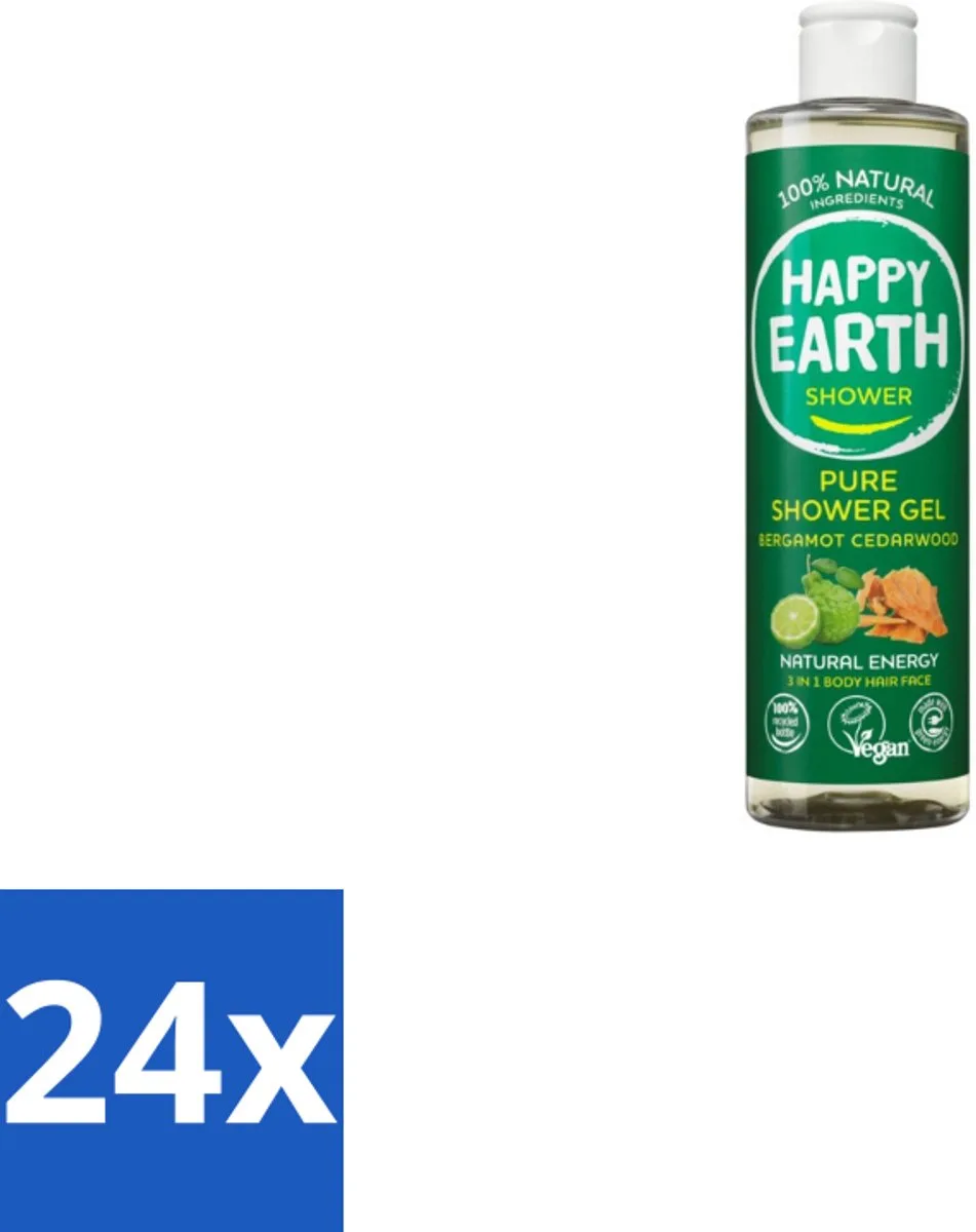 24 x Happy Earth – Douchegel – 100% Natuurlijk Bergamot Cedarwood – 300 ml - Douchegel Bergamot Cederhout - Natuurlijke Douchegel - Vegan Douchegel - Biologische Douchegel - Huidvriendelijke Douchegel van Happy Earth – productfoto