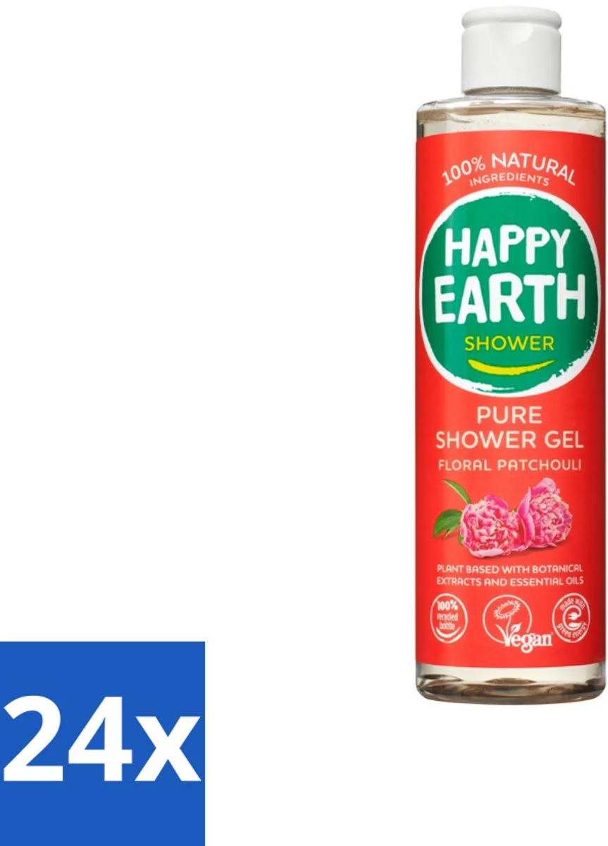 24 x Happy Earth – Douchegel – 100% Natuurlijk Floral Patchouli – 300 ml - Douchegel - Natuurlijke Douchegel - Vegan Douchegel - Patchouli Geur - Huid Verzorging van Happy Earth – productfoto