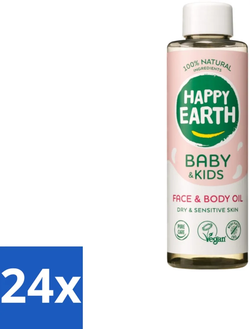 24 x Happy Earth – Face & Body Oil – 100% Natuurlijk Baby & Kids – 150 ml - Babyolie - Gezichtsolie - Lichaamsoil - Natuurlijke Huidverzorging - Babymassageolie fra Happy Earth – produktbillede