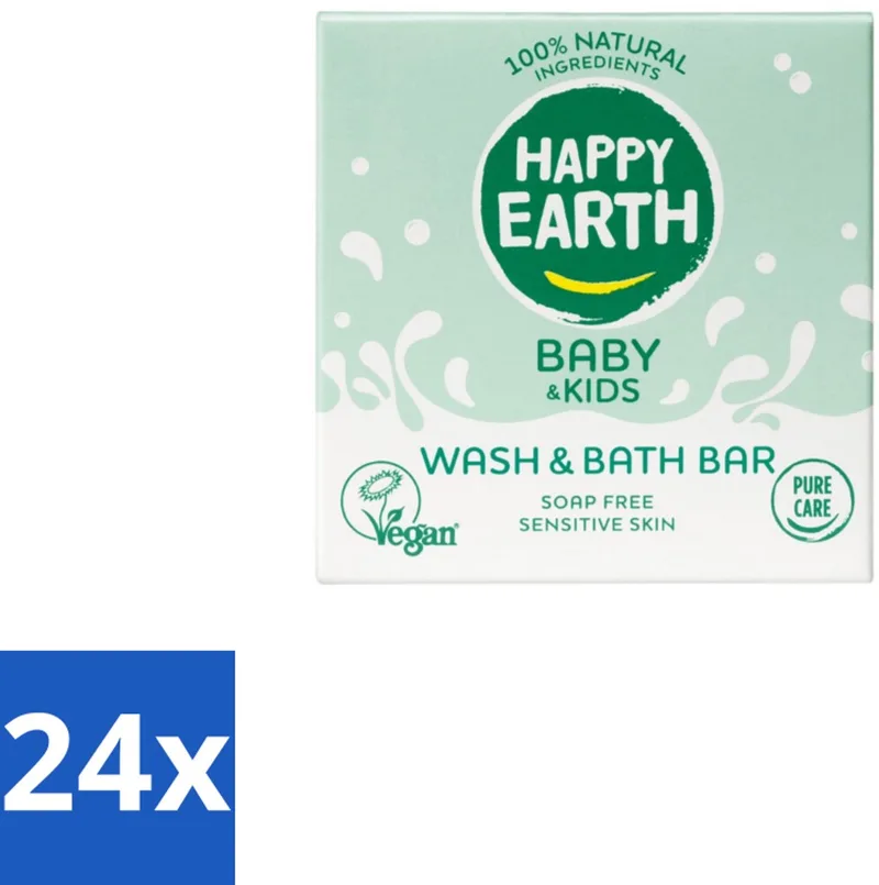 24 x Happy Earth – Wash & Bath Bar – 100% Natuurlijk Baby & Kids – 50 g - Baby Wasbar - Kind Badbar - Natuurlijke Wasbar - Zeepvrije Wasbar - Mild Wasbar fra Happy Earth – produktbillede