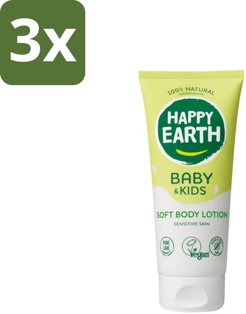 3 x Happy Earth – Bodylotion – 100% Natuurlijk Baby & Kids – 200 ml - Baby Lotion - Kinderhuid Verzorging - Natuurlijke Bodylotion - Gevoelige Huid Verzorging - Sheaboter Lotion by Happy Earth – product photo
