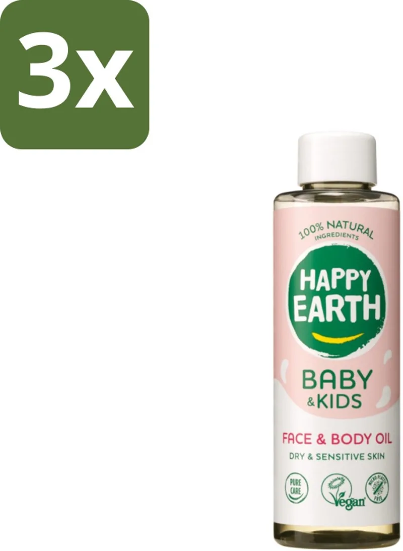 3 x Happy Earth – Face & Body Oil – 100% Natuurlijk Baby & Kids – 150 ml - Babyolie - Gezichtsolie - Lichaamsoil - Gezicht En Lichaam - Gevoelige Huid by Happy Earth – product photo